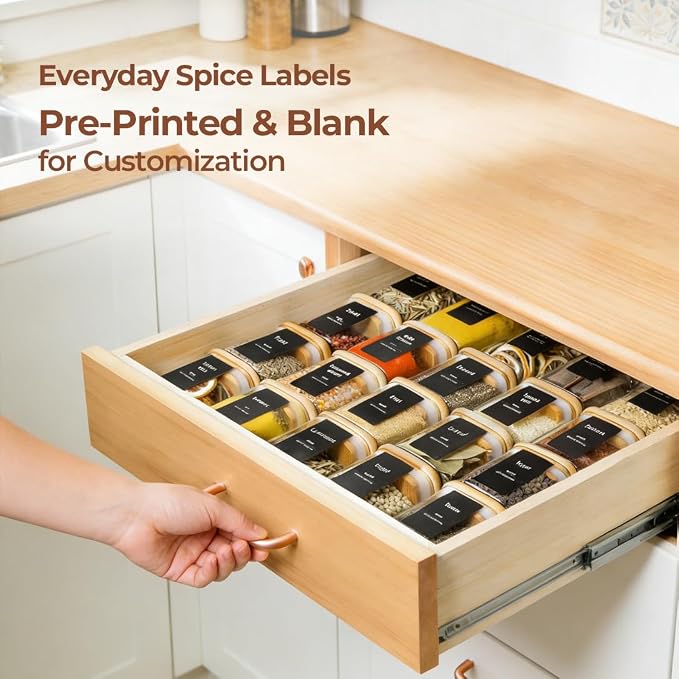 ComSaf 12Pcs Spice Jars with Labels, Glass Jar with Bamboo Lid, 8oz Airtight - Image 7