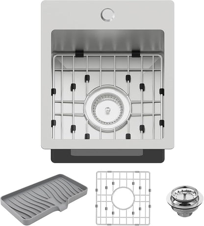 Small Kitchen Sink,13x15 Inch Bar Sink Stainless Steel Drop In Small Kitchen Sink Ideal Choice For Small Space Nice As Toprmount Prep Sink,RV Kitchen Sink With Bottom Grid,Soap Mat And Drain Assembly