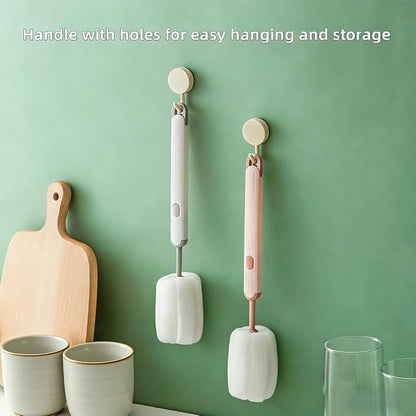 Bottle Brush Long Handle Cup Cleaner Brush Sponge Bottle Scrubber Detachable - Image 4