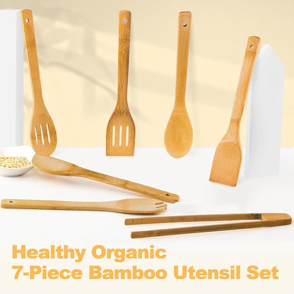 Eisinly Wooden Spoons for Cooking 7-Piece, Kitchen Nonstick Bamboo Cooking - Image 3