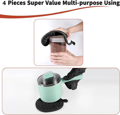 Oven Mitts and Pot Holders, 500 ℉ Heat Resistant Oven Mitts Sets, Silicone Oven - Image 5
