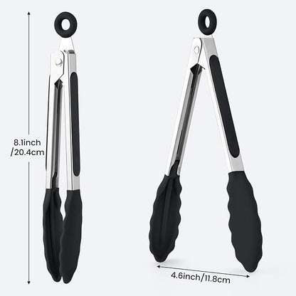 7-Inch Silicone Tongs Pack of 6, Small Stainless Steel Tongs - Image 2