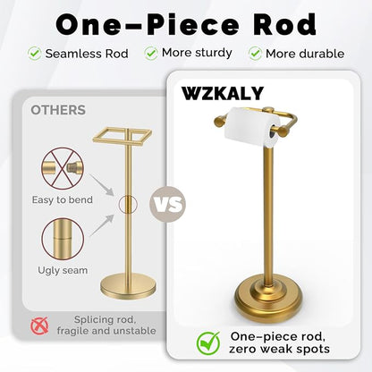 Toilet Paper Holder Stand, Brushed Brass Toilet Paper Holder Free Standing - Image 7