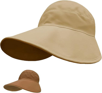 Sun Hats for Womens Wide Brim UV Protection Fishing Hats Packable Reversible Hollow Top Hat with Ponytail Beach Travel Hats