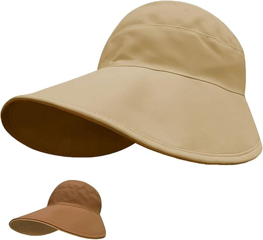 Sun Hats for Womens Wide Brim UV Protection Fishing Hats Packable Reversible Hollow Top Hat with Ponytail Beach Travel Hats