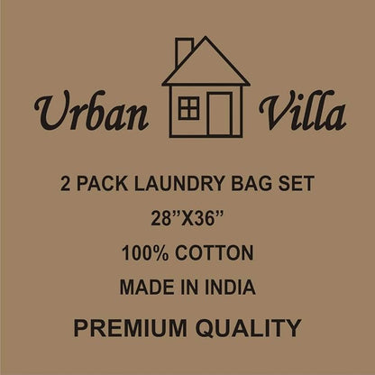 Urban Villa Laundry Bags 2 Pack Canvas Dirty Clothes Travel Laundry Bag|Machine Washable|Reusable College Hostel Liner Bag for Garments with Drawstring Closure - Size 28 x 36 Inches