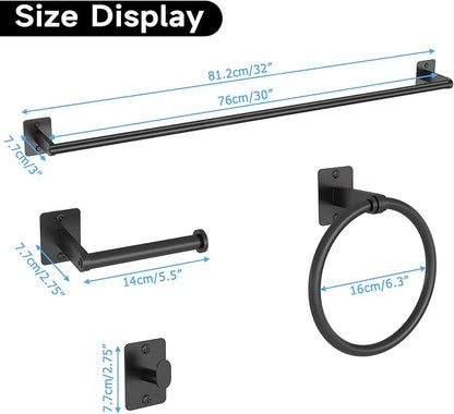 KLJKPA 4 Pieces Bathroom Hardware Set, 32 inch Towel Bar, Matte Black Bathroom - Image 7