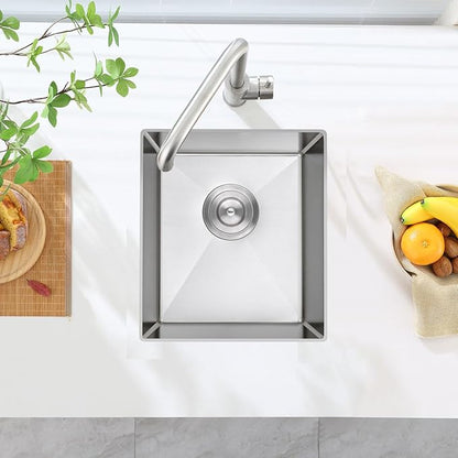 15 inch Undermount Bar Sink, Stainless Steel Handmade Single Bowl Kitchen Sink Undermount, D15" x W17" x H8"
