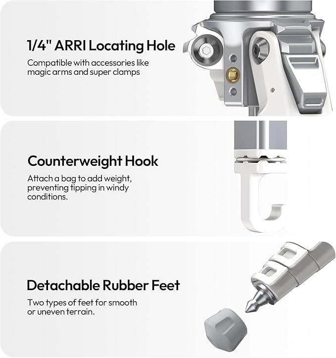 ULANZI Ombra Ⅱ Camera Travel Tripod White, 61.5" Aluminum Tripod Foldable with UKA Quick Release Plate for Phone Sony Canon, Video Shooting Vlogging Portable Stand w Phone Clamp Holder Carry Bag