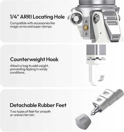 ULANZI Ombra Ⅱ Camera Travel Tripod White, 61.5" Aluminum Tripod Foldable with UKA Quick Release Plate for Phone Sony Canon, Video Shooting Vlogging Portable Stand w Phone Clamp Holder Carry Bag