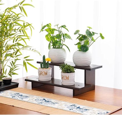 2 Tier Wood Desktop Ladder Storage Rack, Bamboo Wooden Storage Shelf - Image 4
