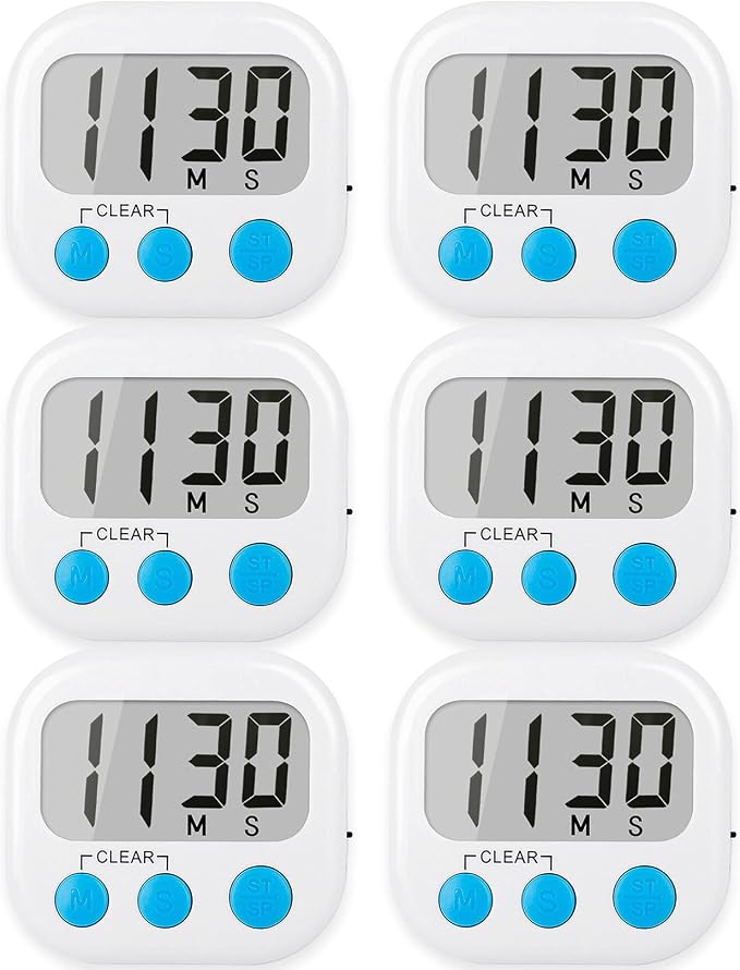 6 Pack Digital Kitchen Timers for Cooking Magnetic Timer for Cooking Loud Alarm by AOUCE