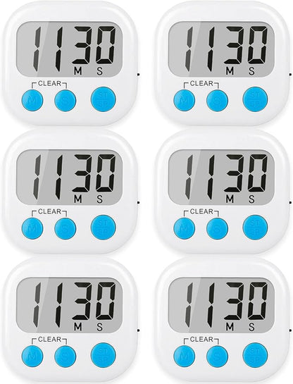 6 Pack Digital Kitchen Timers for Cooking Magnetic Timer for Cooking Loud Alarm by AOUCE