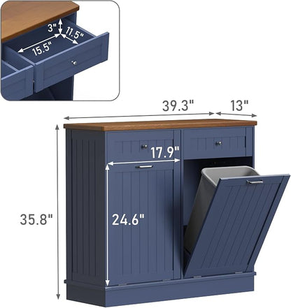 Betterhood Tilt Out Trash Cabinet 10 Gallon Wooden Free Standing Laundry Sorter - Image 3