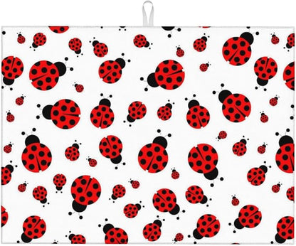 Red Ladybug Dish Drying Mat Cute Small Dots Fun Animal Themed Drying Rack Pad by Unknown