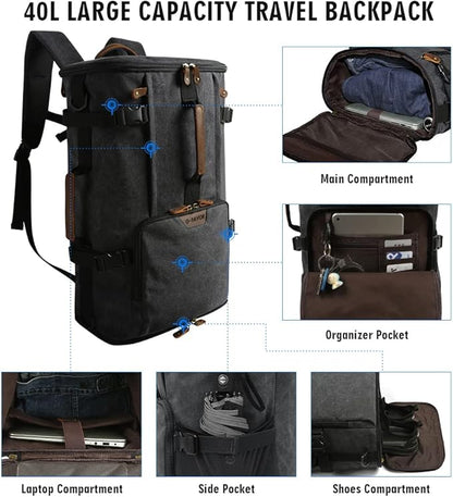 G-FAVOR Travel Backpack for Men, 40L Flight Approved Carry On Backpack, Water Resistant Canvas Weekender with 17.3" Laptop Sleeve, Convertible Duffel Bag for Airplane, Business & Travel