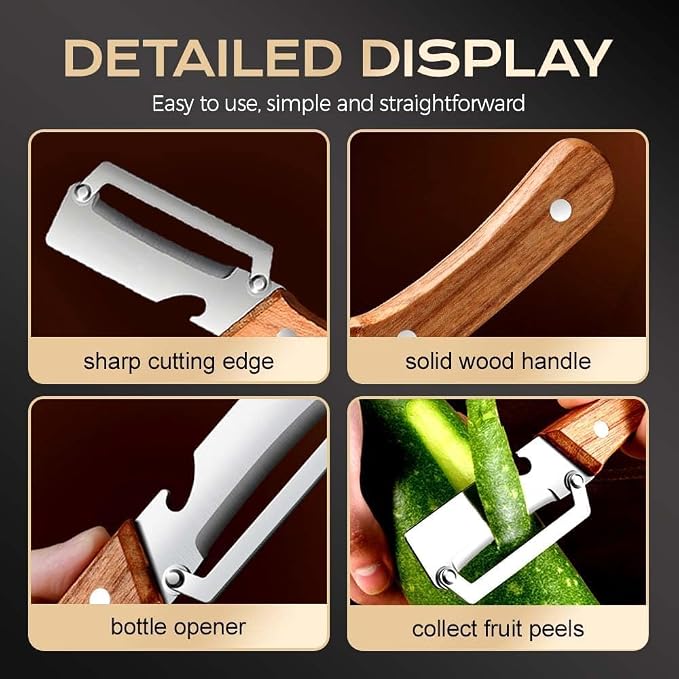 Premium Vegetable Peeler with Wooden Handle and Bottle Opener, 2-In-1 Stainless - Image 3