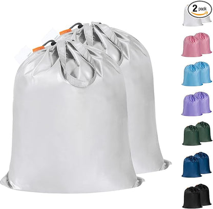 Polecasa Small Heavy Duty Laundry Bag with drawstring closure and Reinforced Handles, Easy to Carry Dirty Clothes Drawstring Bag for Travel, Camp 2 Pack 21”x24”, Silver