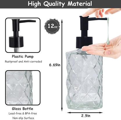 Crystal Glass Soap Dispenser, 12oz Clear Bathroom Hand Dispenser, Lotion - Image 2