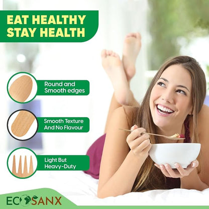 ECOSANX® 300 PCs Disposable Wooden Cutlery set 6.5" Splinter Free Compostable - Image 6