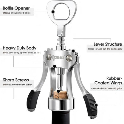 IPOW Wine Opener, Zinc Alloy Wine Bottle Opener, Wing Corkscrew Heavy Duty - Image 7