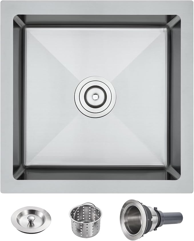 POPFLY 15×15 Inch Undermount Wet Bar Sink, 18 Gauge 304 Stainless Steel Kitchen Sink 15" Small Outdoor Mini Rv Under Counter Sinks, Brushed Nickel