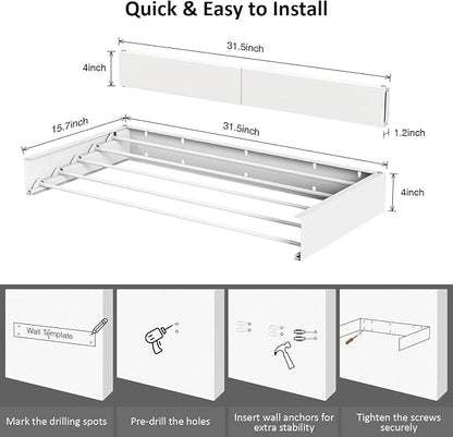 Laundry Drying Rack, Collapsible Wall Mounted Clothes Drying Rack - Image 2