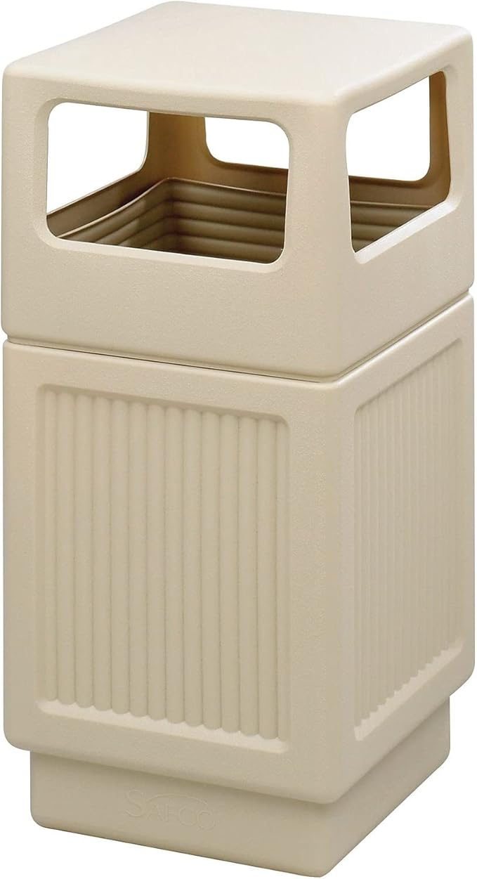 Safco Canmeleon Trash Can, 38 Gallons, Indoor and Outdoor Use, Durable & Weather-Resistant Commercial Garbage Can, Tan