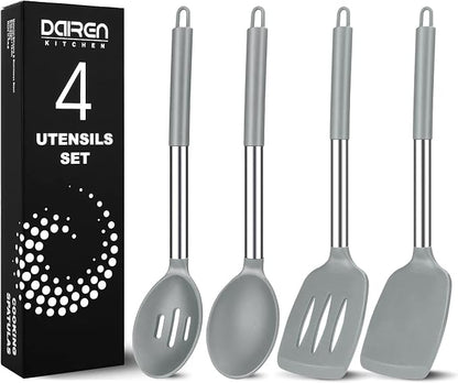 Pack of 4 Large Silicone Cooking Spatulas and Spoons, Slotted and Solid by DaiRenKitchen