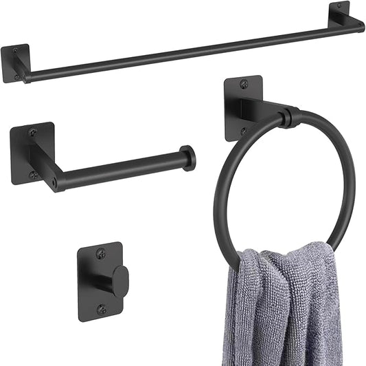 Matte Black Bathroom Accessories Set, KLJKPA 4 Pieces Bathroom Hardware Set by KLJKPA