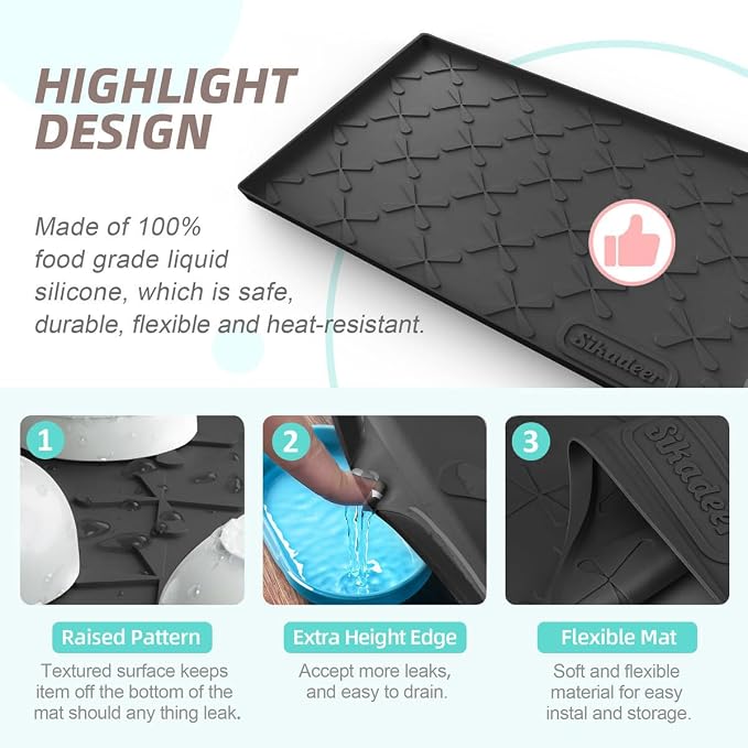 SIKADEER 28" x 22" Under Sink Mat Waterproof, Silicone Mat Kitchen Drawer Shelf - Image 4
