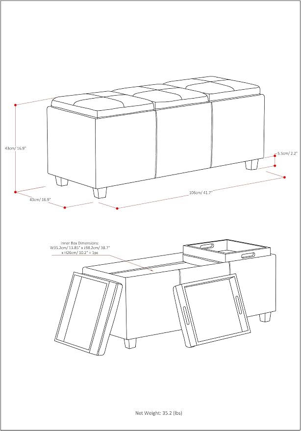SIMPLIHOME Avalon 42 inch Wide Contemporary Rectangle Storage Ottoman in Satin - Image 2