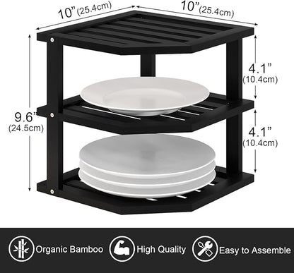VERTORGAN 3 Tier Bamboo Corner Shelf, Dish Drying Rack, Plate Organizer - Image 3