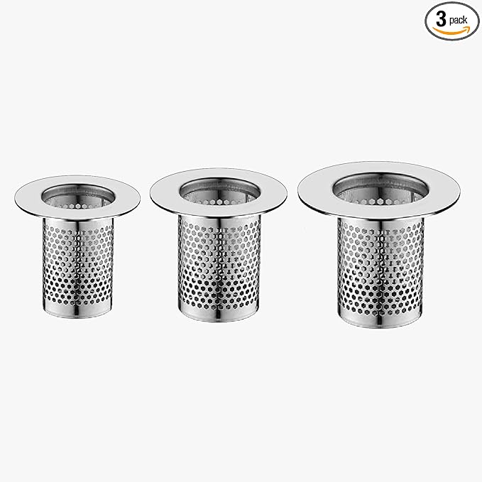 Hair Catcher Shower Drain, Bathtub Drain Cover, Deep Stainless Steel Sink Strainer for Bathroom Sink Bathtub Shower Floor Drain, Fit Hole Size from 1.25in to 2.17in(3-Pack)