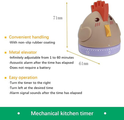 Mechanical Kitchen Timer, Cute Wind Up 60-Minute Manual Countdown - Image 2