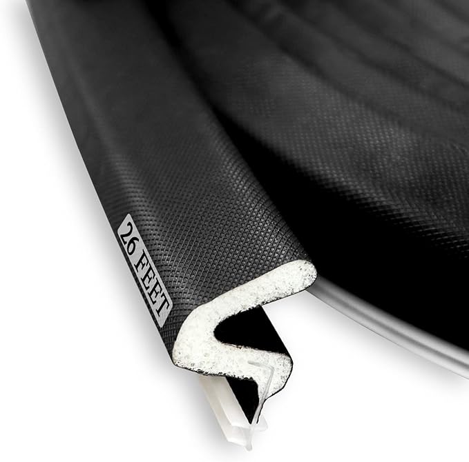 Kerf Weather Stripping Door Seal Strip 26 Ft Q Foam Door Weatherstrip Seal with Slot Card Slot Installation, Easy Cut to Size (Black)