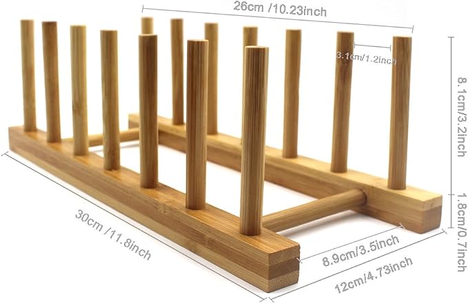 INNERNEED Bamboo Wooden Plate Racks Dish Stand Holder Kitchen Storage Cabinet - Image 2