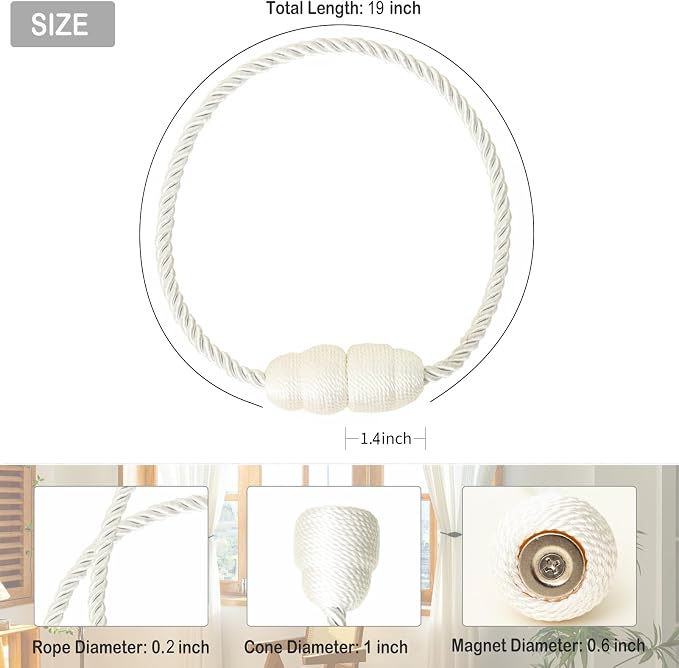 Magnetic Curtain Tiebacks Rope Tie Backs 2 Pack Curtains Holders - Image 2