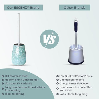 Escenzy Turquoise Green Toilet Brush and Holder Set Mosaic Glass | Non-Rustic - Image 6