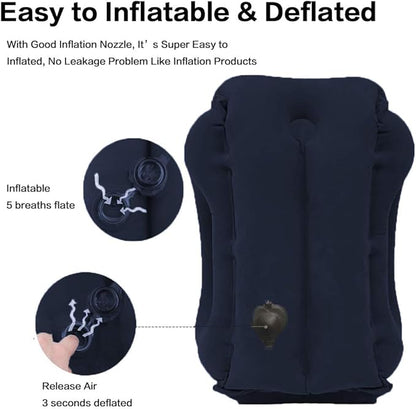 Inflatable Travel Pillow for Airplane, Inflatable Neck Air Pillow for Sleeping(Blue)