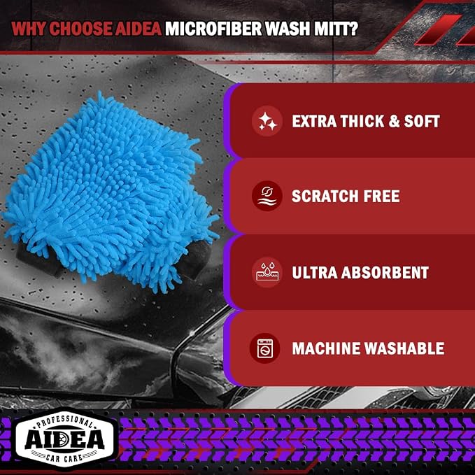 AIDEA Car Wash Mitt Microfiber 2PK, Scratch-Free& Lint-Free, Premium Chenille - Image 3