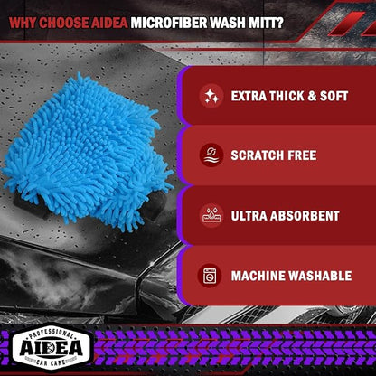 AIDEA Car Wash Mitt Microfiber 2PK, Scratch-Free& Lint-Free, Premium Chenille - Image 3
