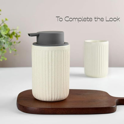 Beige Ceramic Foaming Soap Dispenser 2 Pack, Speckled Rippled 12 oz Bottle - Image 6