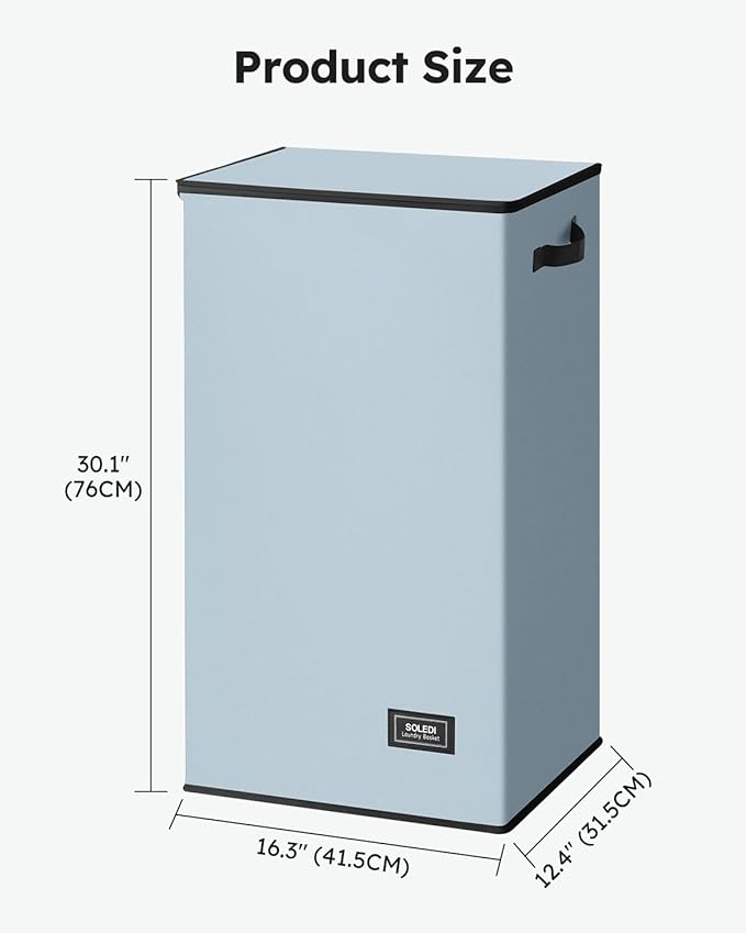 SOLEDI Laundry Hamper with Lid 100L Large & Tall Collapsible Laundry Basket, Clothes Hamper with Bag Removable Easy to Carry, Dirty Hampers for Bedroom, Bathroom, Dorm, College, Blue Grey