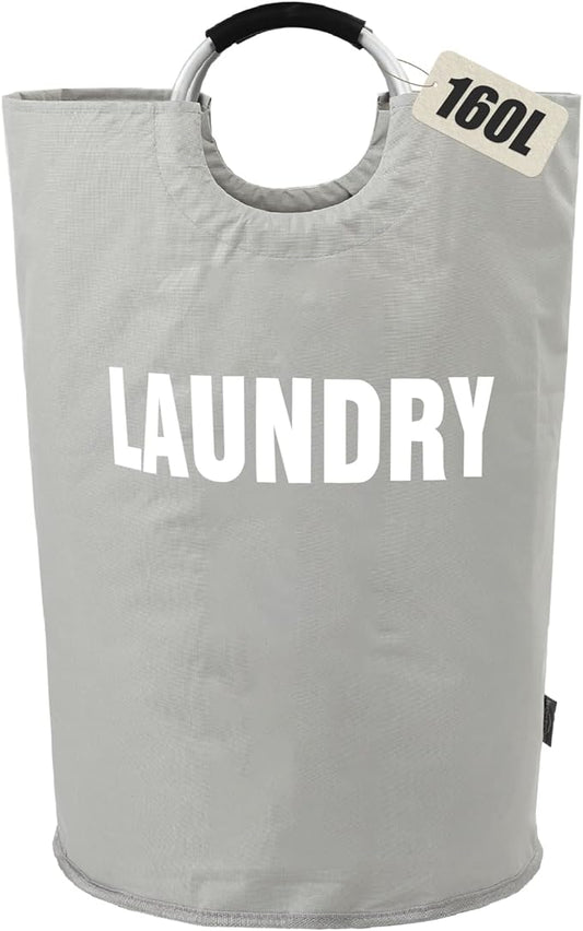 DOKEHOM 160L XX-Large Laundry Basket (7 Colors), Collapsible Laundry Bag, Foldable Laundry Hamper, Folding Washing Bin (Grey, XXL)
