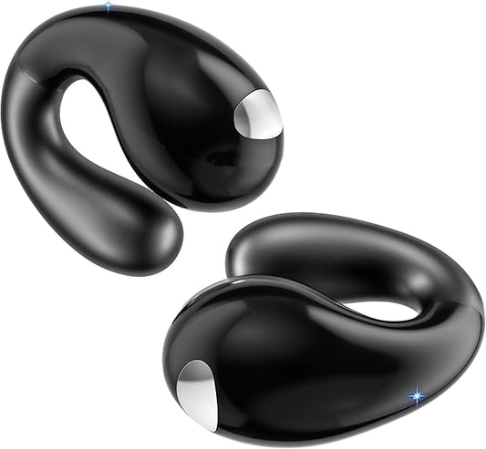 Open Ear Earbuds Wireless Bluetooth 5.4 Earphones, Flexible Clip On Ear buds with 36H Playtime LED Display Bone Conduction Headphones, IPX7 Waterproof Light Weight Earbuds Fit for Every Ear, Sports