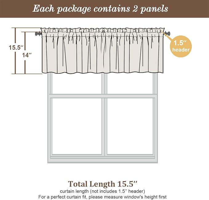 Chyhomenyc Sheer Valances for Windows 2 Packs, 42Wx14L Inches Small Window - Image 2