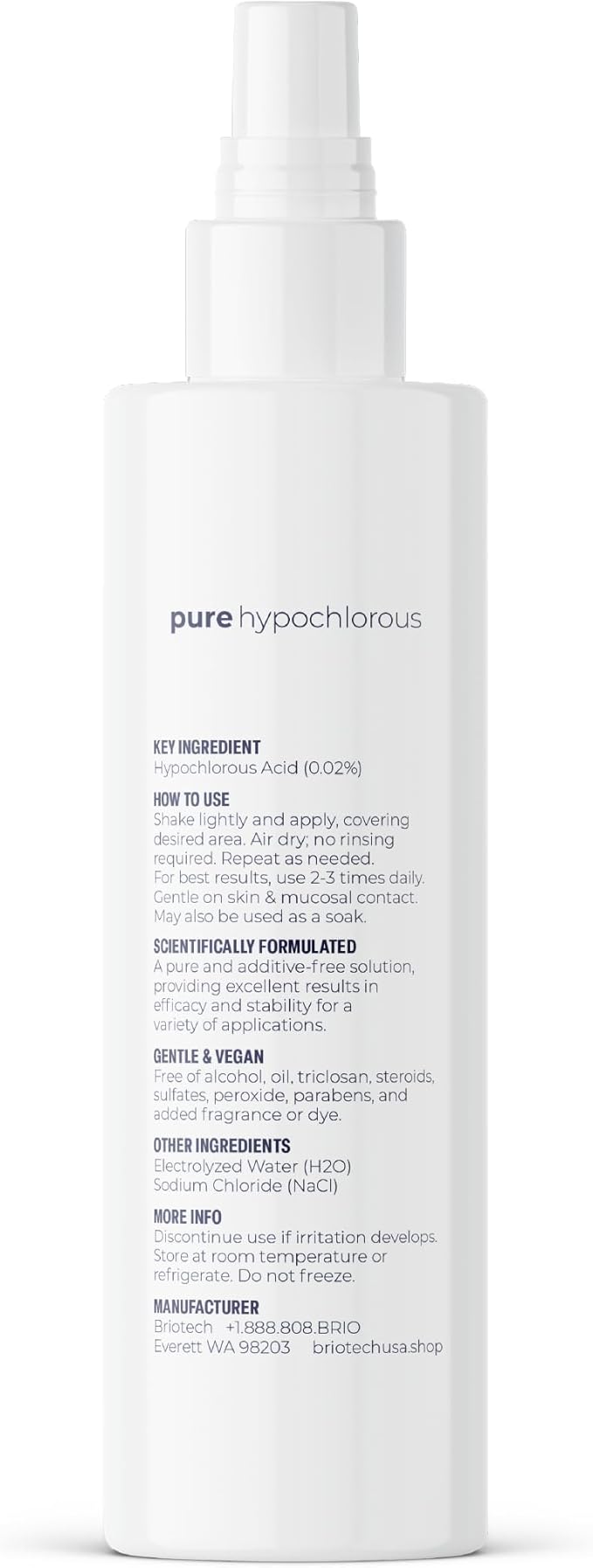BRIOTECH Pure Hypochlorous Acid Spray and Cleanser, Original Premium HOCl Topical Solution, Multi-Purpose Cleaner, Family Approved & Pet Friendly, 4 fl oz (2 Pack)