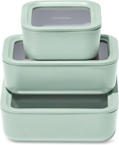 Caraway 3pc Glass Food Storage Set – 10 Cup, 6.6 Cup, & 4.4 Cup Food Containers by Caraway