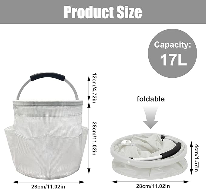 Qivine 17L Cleaning Caddy with Handle, Cleaning Supply Caddy Foldable Tool Bag Cleaning Products Organizers Portable Cleaning Bucket Organiser for Storing Towels (Clear)
